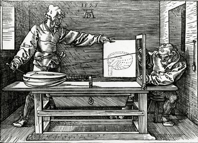 An artist drawing a lute with the aid of a perspective apparatus by Albrecht Dürer